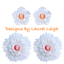 Load image into Gallery viewer, Orange & White Floral Cameo Pearl Studs - 2 Sizes - Chinoiserie jewelry