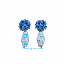 Load image into Gallery viewer, Blue Hydrangea Blossom Ginger Jar Earrings - Chinoiserie jewelry