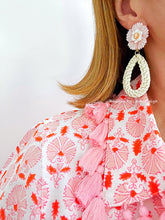 Load image into Gallery viewer, Pink/Orange Floral Cameo Rattan Earrings - Chinoiserie jewelry