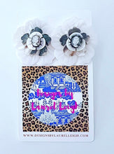 Load image into Gallery viewer, White & Silver Cameo Pearl Flower Studs - Chinoiserie jewelry