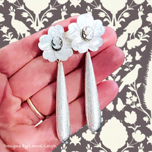 Load image into Gallery viewer, White & Silver Cameo Floral Drop Earrings - Chinoiserie jewelry
