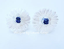 Load image into Gallery viewer, Blue & White Petite Fleur Pearl Studs - Chinoiserie jewelry