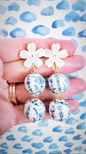 Load image into Gallery viewer, Blue & White Chinoiserie Orchid Double Drop Earrings - Chinoiserie jewelry