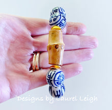 Load image into Gallery viewer, Chunky Blue and White Chinoiserie Bamboo Statement Bracelet - Ginger jar