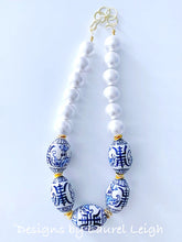 Load image into Gallery viewer, Blue and White Chinoiserie Chunky Pearl Statement Necklace - Ginger jar