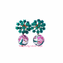 Load image into Gallery viewer, Pink & Green Peony Drop Earrings - Chinoiserie jewelry