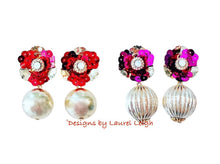 Load image into Gallery viewer, Gold Sequin Floral Drop Earrings - Chinoiserie jewelry