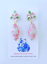 Load image into Gallery viewer, Pink Chinoiserie Ginger Jar Rosebud Earrings - Chinoiserie jewelry