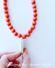 Load image into Gallery viewer, Orange & White Chinoiserie Double Happiness Pendant Statement Necklace - Ginger jar