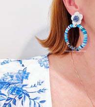 Load image into Gallery viewer, Blue & White Chinoiserie Heishi Disc Bead Earrings - Chinoiserie jewelry