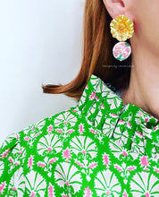 Load image into Gallery viewer, Pink & Green Peony Drop Earrings - Chinoiserie jewelry