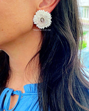 Load image into Gallery viewer, White & Silver Cameo Pearl Flower Studs - Chinoiserie jewelry