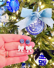 Load image into Gallery viewer, Chinoiserie Coin Bead & Bow / Pearl Drop Earrings - Chinoiserie jewelry