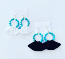 Load image into Gallery viewer, Gemstone Beaded Tassel Hoop Earrings - White or Black & Turquoise - Ginger jar