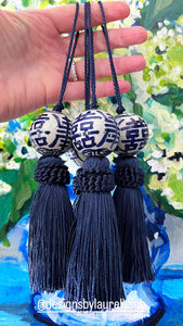 Navy Decorative Blue & White Chinoiserie Tassel