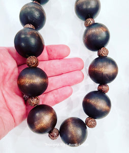Chunky Brown Necklace - Chinoiserie jewelry