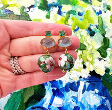 Load image into Gallery viewer, Green &amp; Blue Cloisonné Gemstone Earrings - Chinoiserie jewelry