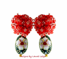 Load image into Gallery viewer, Red Hydrangea &amp; Black Floral Cloisonné Earrings