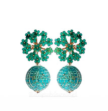 Load image into Gallery viewer, Green Hydrangea Raffia Drop Earrings - Chinoiserie jewelry
