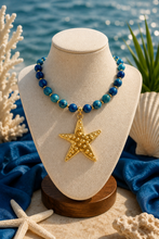 Load image into Gallery viewer, Blue Fossil Starfish Pendant Necklace