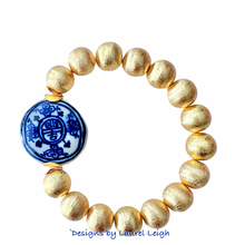 Load image into Gallery viewer, Chunky Gold Chinoiserie Focal Bead Bracelet