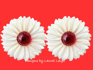 Red & White MOP Floral Studs - Medium