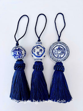 Navy Decorative Blue & White Chinoiserie Tassel