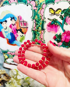 Red Jade Gemstone Hoops - Chinoiserie jewelry
