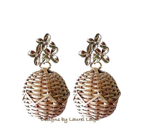 Rattan Gold Hydrangea Drop Earrings - Chinoiserie jewelry