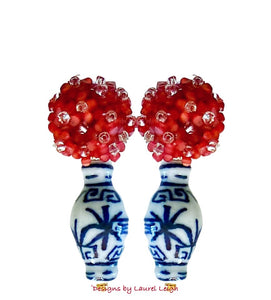 Chinoiserie Red Hydrangea Blossom Earrings