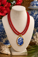 Load image into Gallery viewer, Red 2-Strand Blue Willow Pendant Necklace