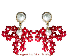 Load image into Gallery viewer, Red Hydrangea Bow Pearl Earrings