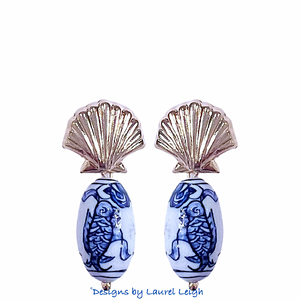 Chinoiserie Gold Coastal Seashell Earrings - Chinoiserie jewelry