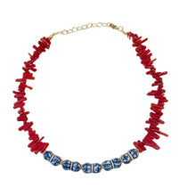 Load image into Gallery viewer, Red White Blue Coral Chinoiserie Necklace