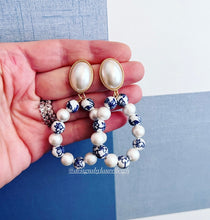 Load image into Gallery viewer, Chinoiserie Pearl Oval Hoops - Chinoiserie jewelry