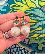 Load image into Gallery viewer, Light Blue &amp; Green Gemstone Pearl Drop Earrings