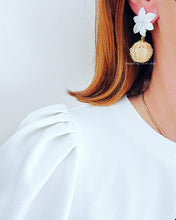 Load image into Gallery viewer, Pearl Floral Rattan Drop Earrings - Chinoiserie jewelry