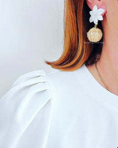 Pearl Floral Rattan Drop Earrings - Chinoiserie jewelry