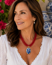 Load image into Gallery viewer, Red 2-Strand Blue Willow Pendant Necklace