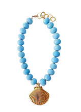 Load image into Gallery viewer, Light Blue Gemstone Shell Pendant Necklace - Chinoiserie jewelry