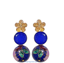 Load image into Gallery viewer, Blue Floral Cloisonné Gemstone Earrings - Chinoiserie jewelry