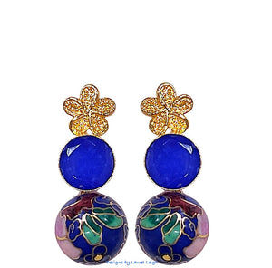 Blue Floral Cloisonné Gemstone Earrings - Chinoiserie jewelry