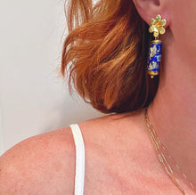 Load image into Gallery viewer, Chinoiserie Blue Cloisonné Floral Earrings