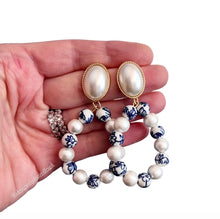 Load image into Gallery viewer, Chinoiserie Pearl Oval Hoops - Chinoiserie jewelry