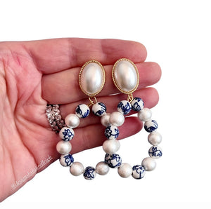 Chinoiserie Pearl Oval Hoops - Chinoiserie jewelry