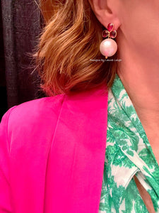 Pink Quartz Pearl Drop Earrings - Chinoiserie jewelry
