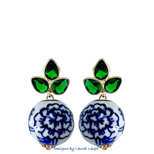 Load image into Gallery viewer, Green Gemstone Chinoiserie Earrings - Chinoiserie jewelry