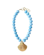 Load image into Gallery viewer, Light Blue Gemstone Shell Pendant Necklace - Chinoiserie jewelry
