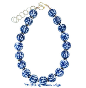 Blue & White Chinoiserie Floral Necklace