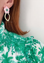 Load image into Gallery viewer, Pink &amp; Green Scalloped Floral Pearl Earrings - Chinoiserie jewelry